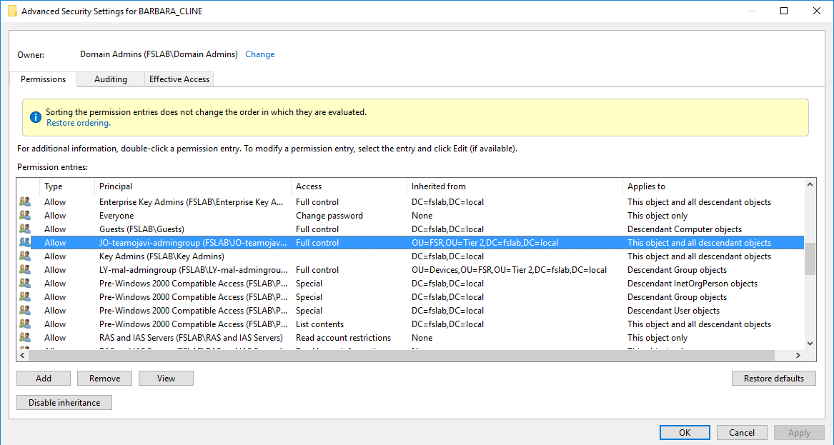 Inherited Access Control Entries