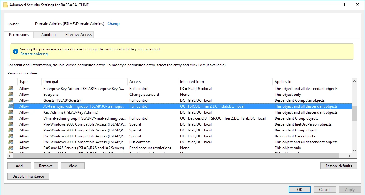 Inherited Access Control Entries
