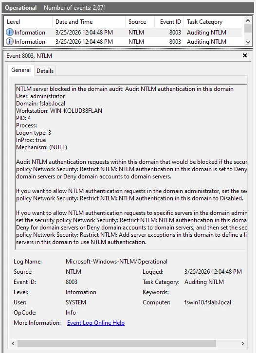 NTLM Traffic Event ID