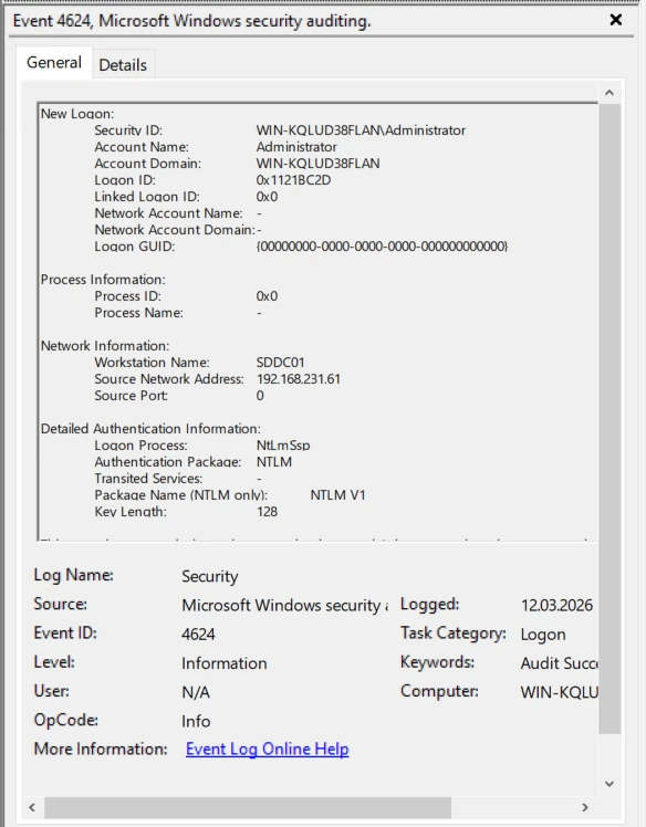 NTLMv1 4624 Event ID Detection