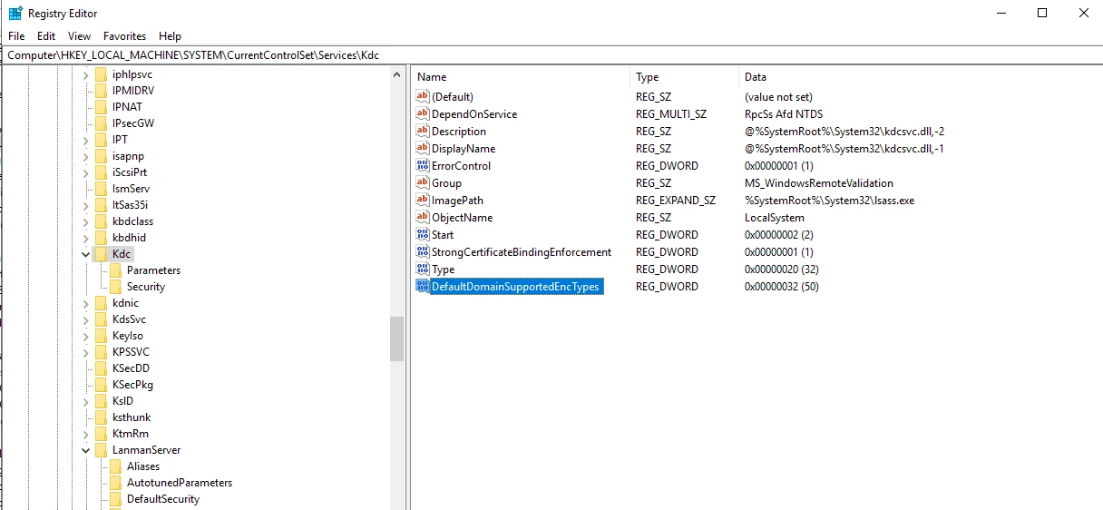 Registry Encyrption Type Value