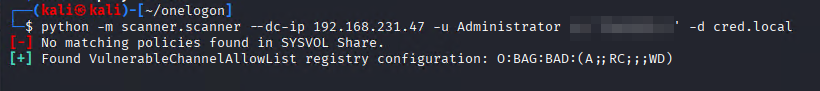 Scanner detecting the vulnerable allow-list configuration