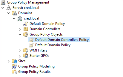 The Domain Controllers OU and its linked policies in Group Policy Management