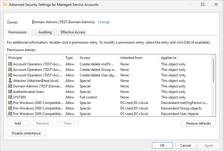 Advanced security settings