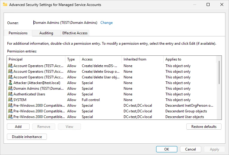 Advanced security settings