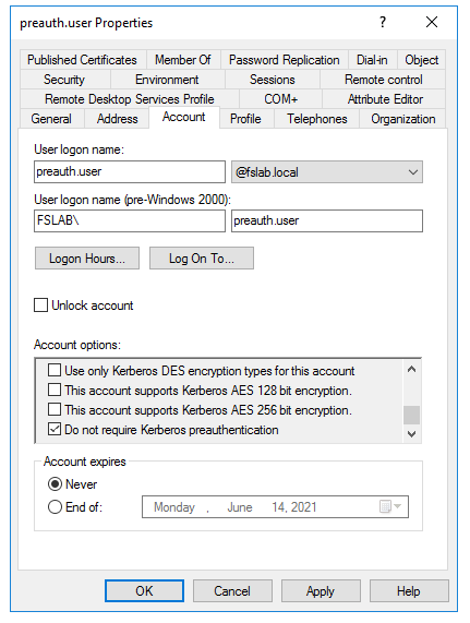 Active Directory Account Options